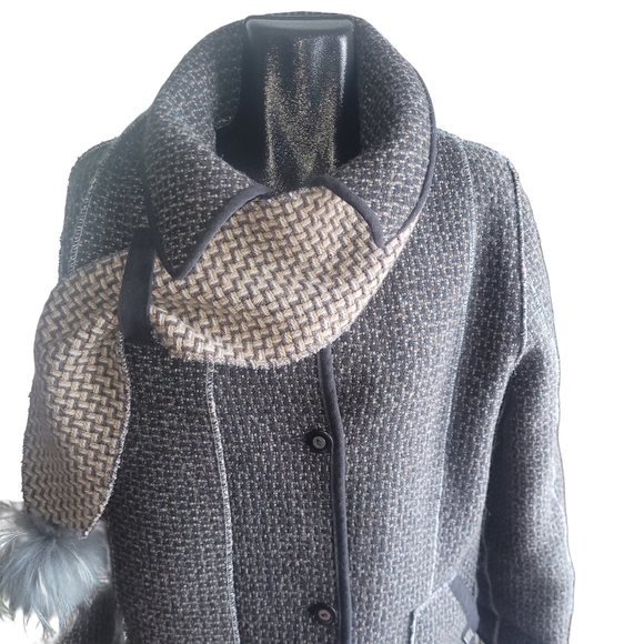 Vintage Epsilon Brown and Tan Button Up Wool Coat M - Picture 2 of 10